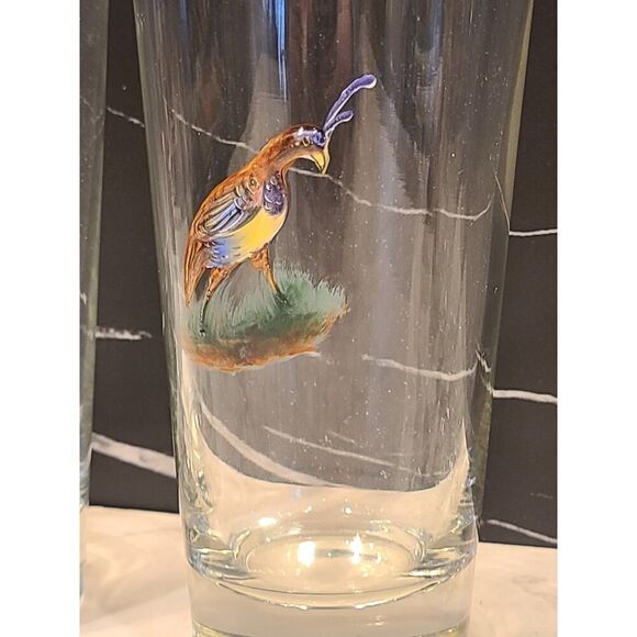 4 Highball Gold Rimmed Bar Glasses With 3D Enameled Game Birds Pheasant Set EUC - Picture 4 of 15